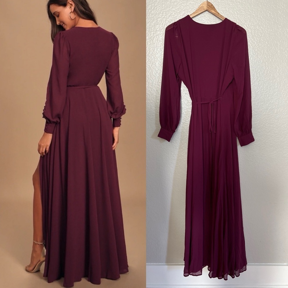 My Whole Heart Plum Long Sleeve Wrap Dress - Picture 3 of 6
